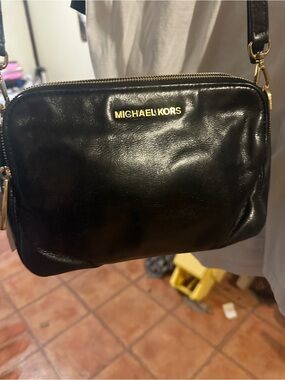 Michael Kors Black Leather  Crossbody with Gold Hardware